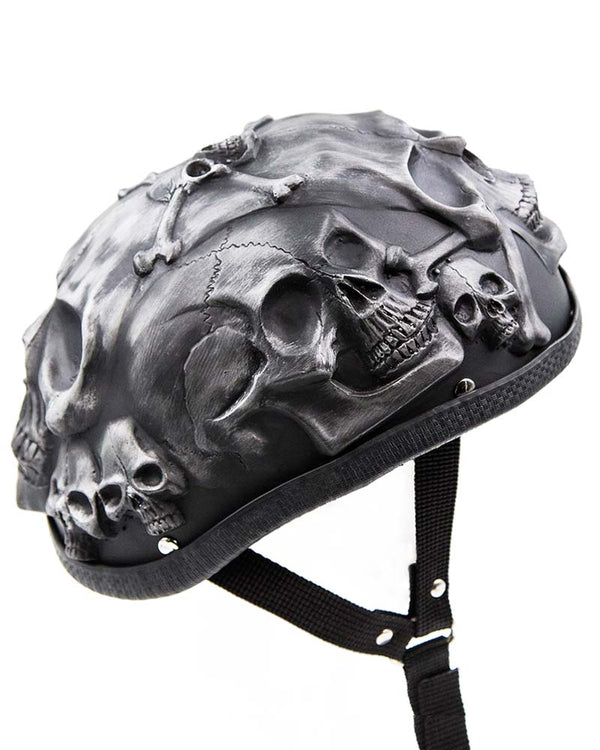 Silver Skulls Skull Cap Motorcycle Helmet