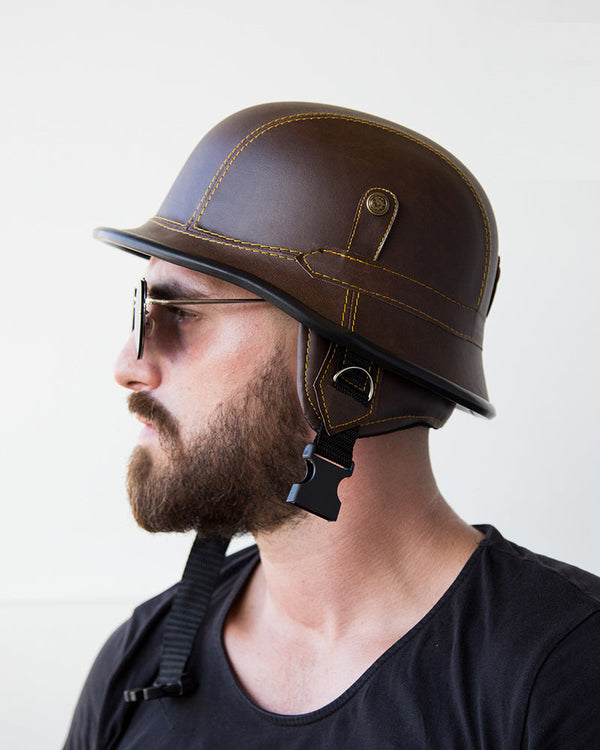 Brown Leather WWII German Motorcycle Helmet