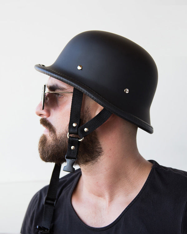 Matte Black Studs WWII German Motorcycle Helmet