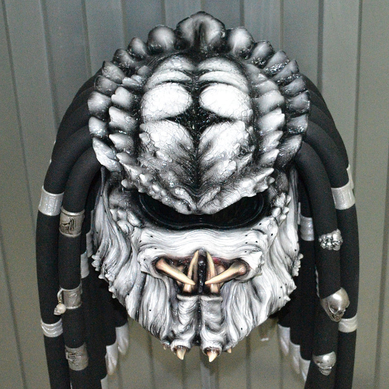 Custom White & Black Predator Motorcycle Helmet - DOT Approved
