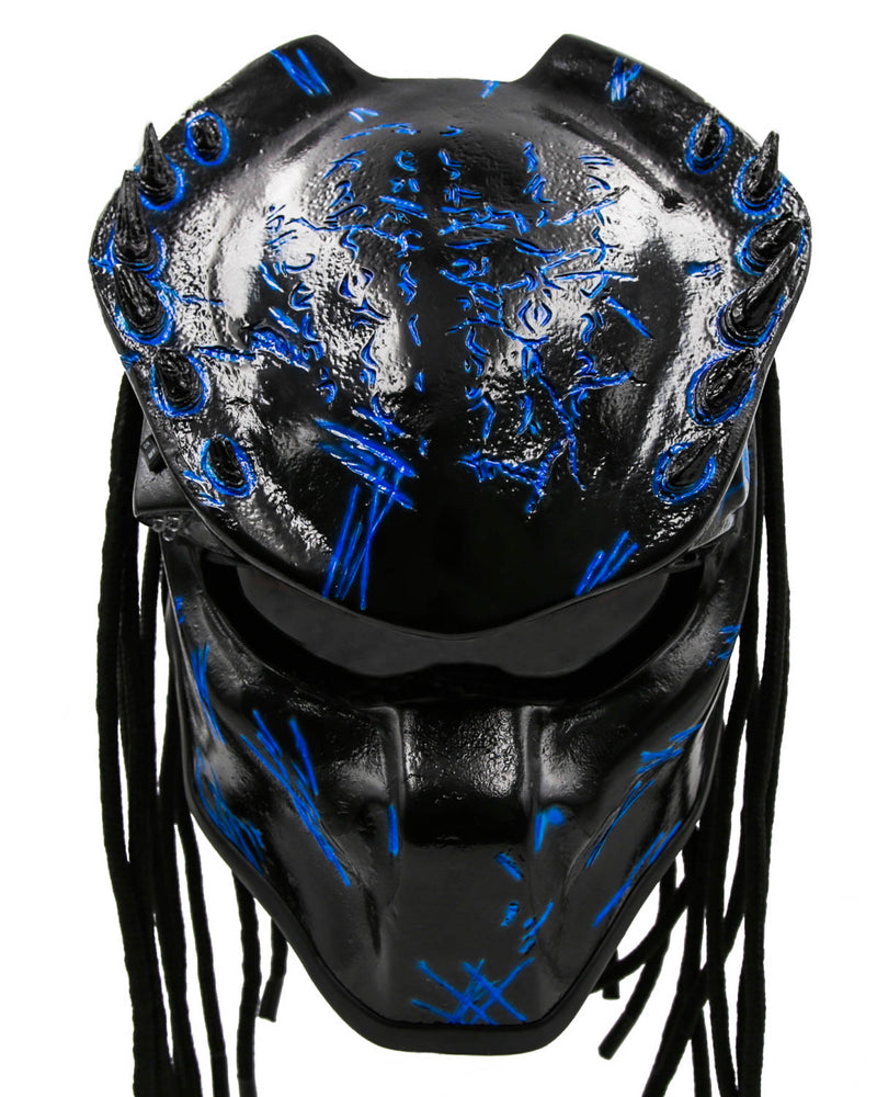 Blue - Spiked Predator Motorcycle Helmet - DOT Approved