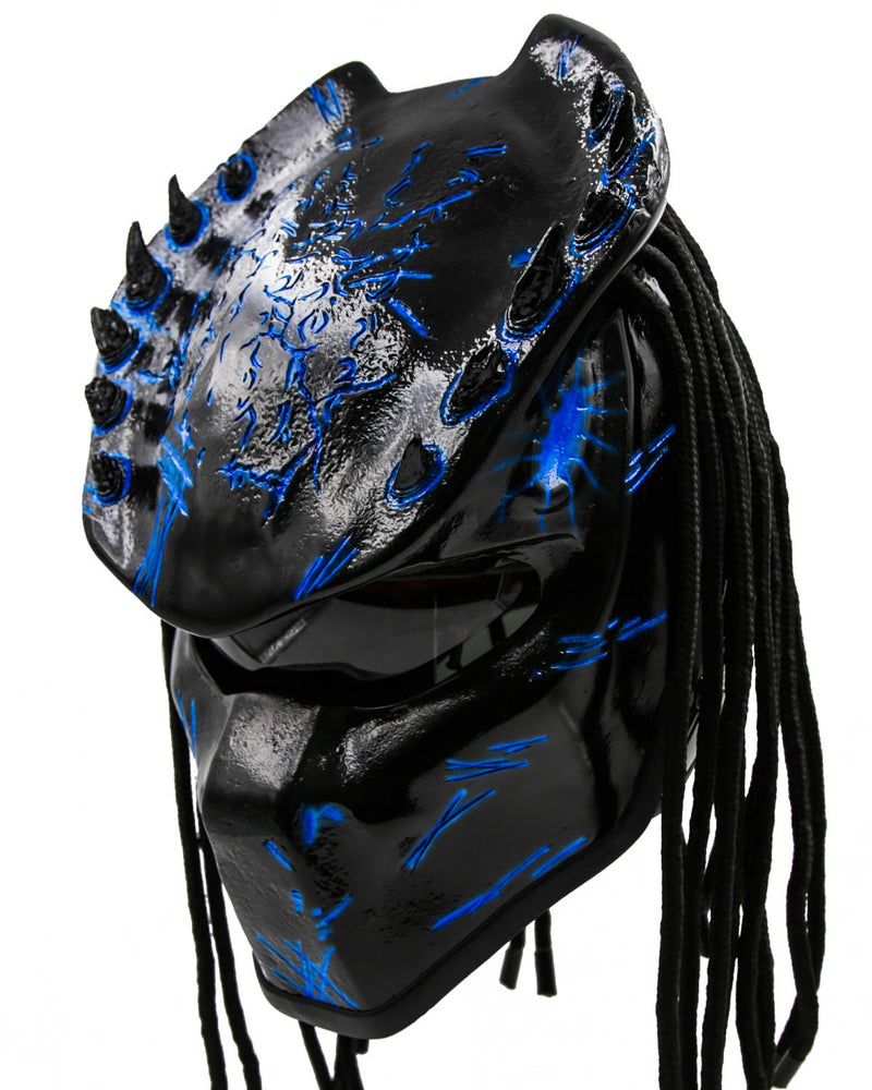 Blue - Spiked Predator Motorcycle Helmet - DOT Approved