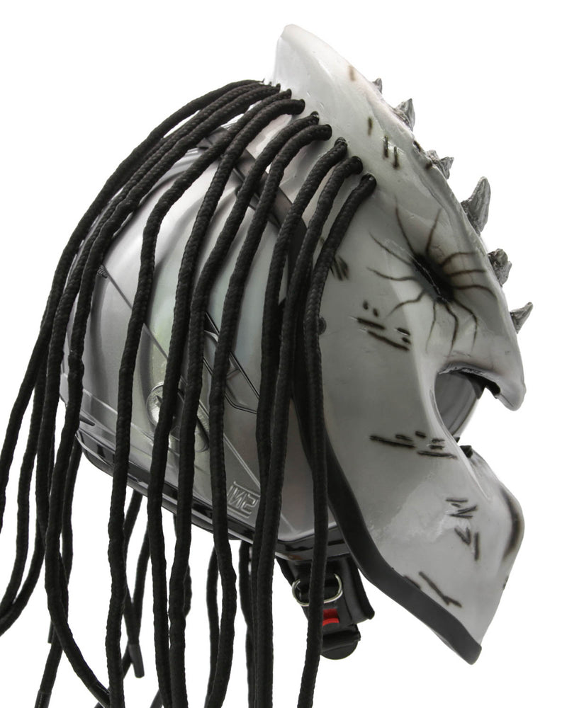 Gloss Silver - Spiked Predator Motorcycle Helmet - DOT Approved
