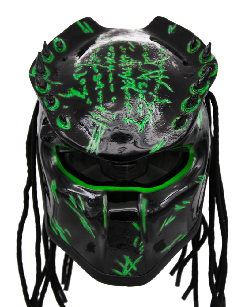 Alien Green - Spiked Predator Motorcycle Helmet - DOT Approved