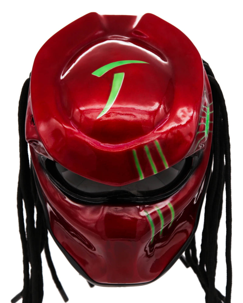 Blood Red & Green - Hunter Predator Motorcycle Helmet - DOT Approved
