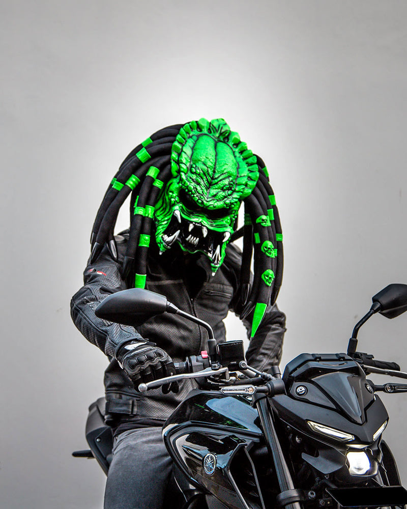 Open Face Green Predator Motorcycle Helmet - DOT Approved