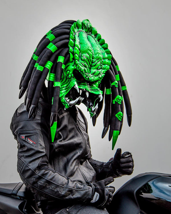 Open Face Green Predator Motorcycle Helmet - DOT Approved