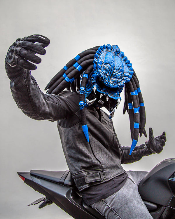 Open Face Blue Predator Motorcycle Helmet - DOT Approved