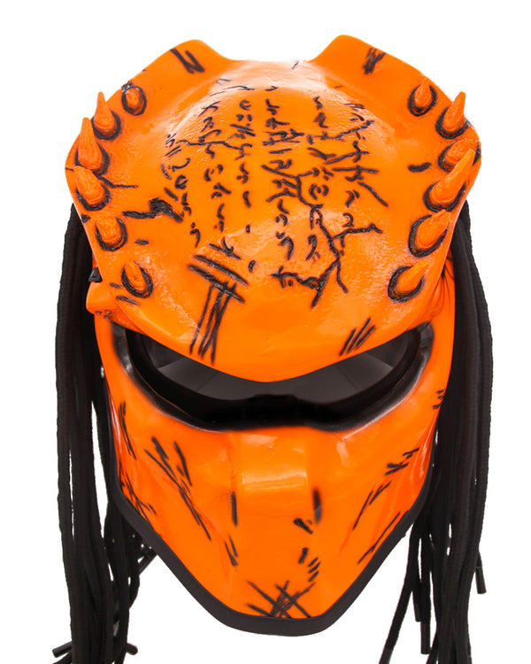 Hazard Orange - Spiked Predator Motorcycle Helmet - DOT Approved