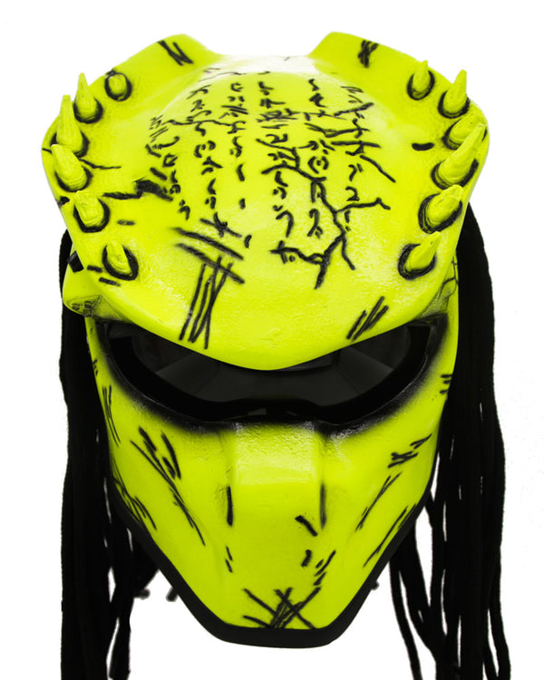 Hazard Yellow - Spiked Predator Motorcycle Helmet - DOT Approved