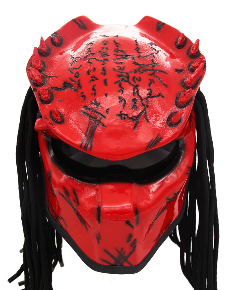 All Red - Spiked Predator Motorcycle Helmet - DOT Approved