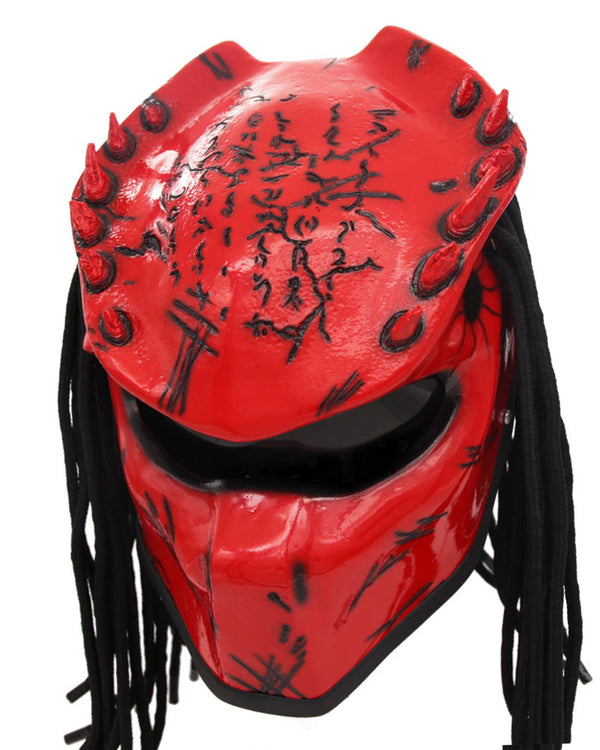All Red - Spiked Predator Motorcycle Helmet - DOT Approved