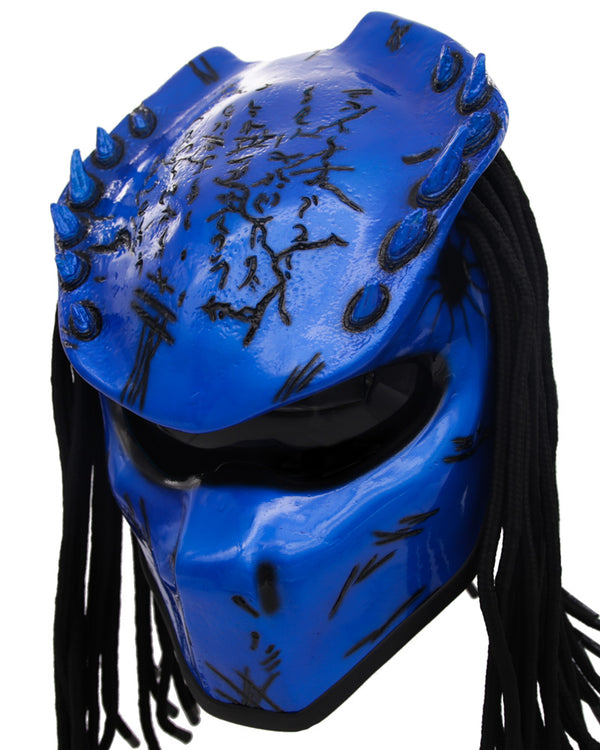 All Blue - Spiked Predator Motorcycle Helmet - DOT Approved