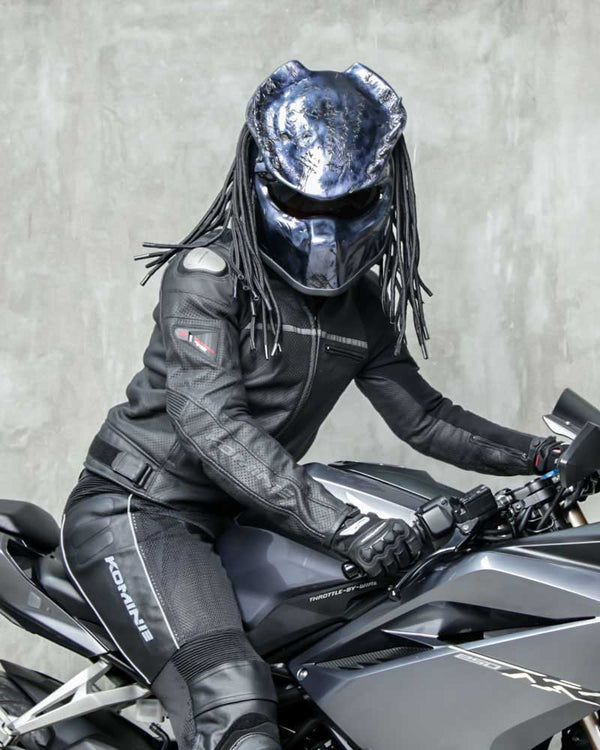 Carbon Grey - Spiked Predator Motorcycle Helmet - DOT Approved