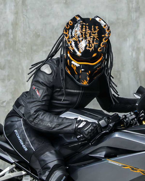 Orange - Spiked Predator Motorcycle Helmet - DOT Approved