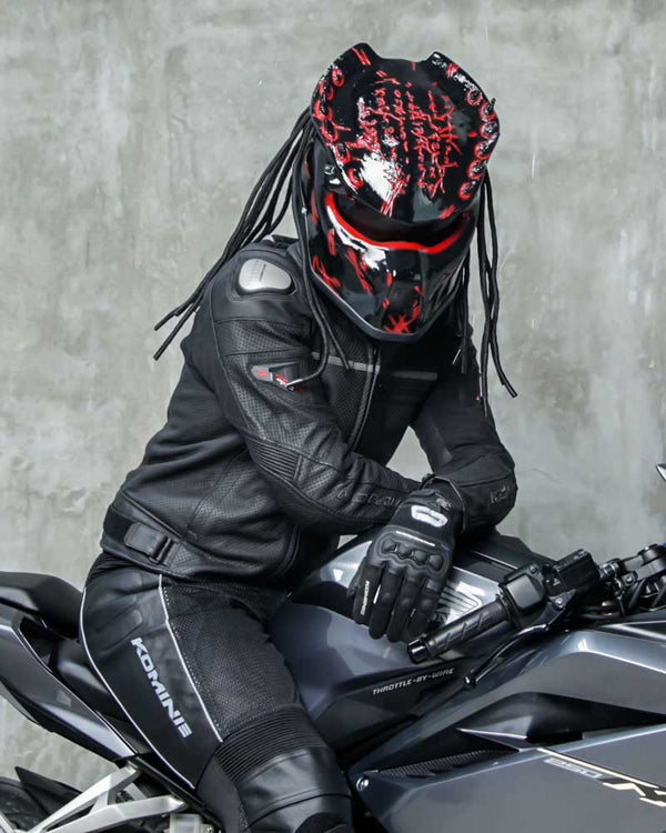 Red - Spiked Predator Motorcycle Helmet - DOT Approved