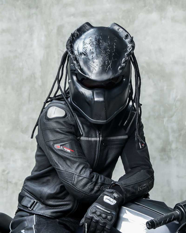 Matte Black - Spiked Predator Motorcycle Helmet - DOT Approved