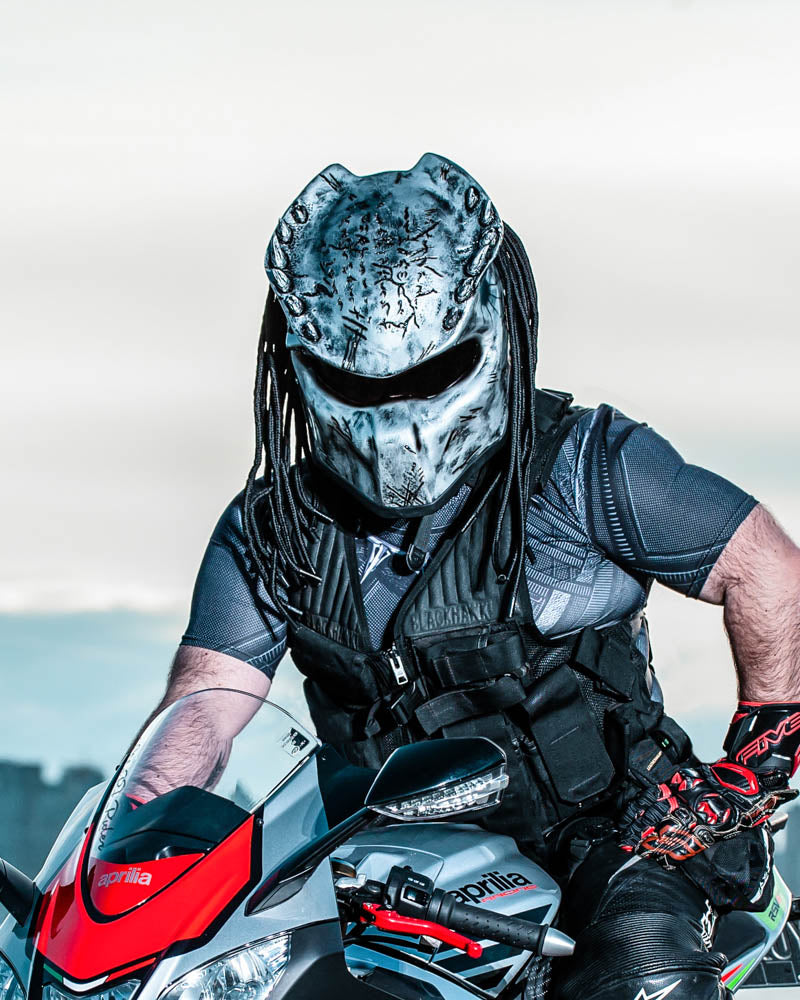 Silver - Spiked Predator Motorcycle Helmet - DOT Approved