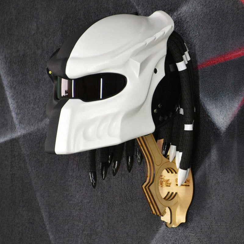Custom Matte Black & White Predator Motorcycle Helmet - DOT Approved